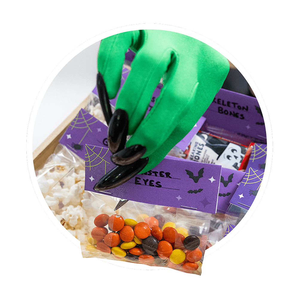 witch handing out hersheys themed halloween treat bags