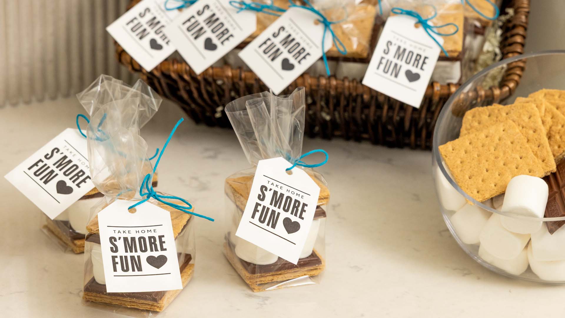 tray of smores favor bags prepared for gifting